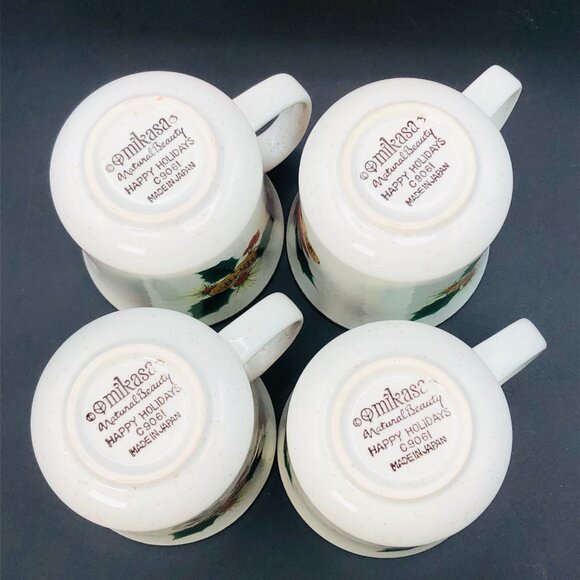 Vintage Mikasa Happy Holidays Ironstone Christmas Mugs - Set of 4 - Original Box - Picture 7 of 10